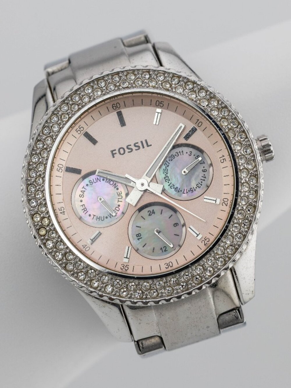 Fossil ES2040 Stella Pink Dial Crystal Quartz Analog Women's Watch New Battery